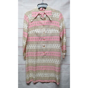 Vintage Pink & Beige Lightweight Shirt Dress 1960s 1970s Size Medium ? No Tags